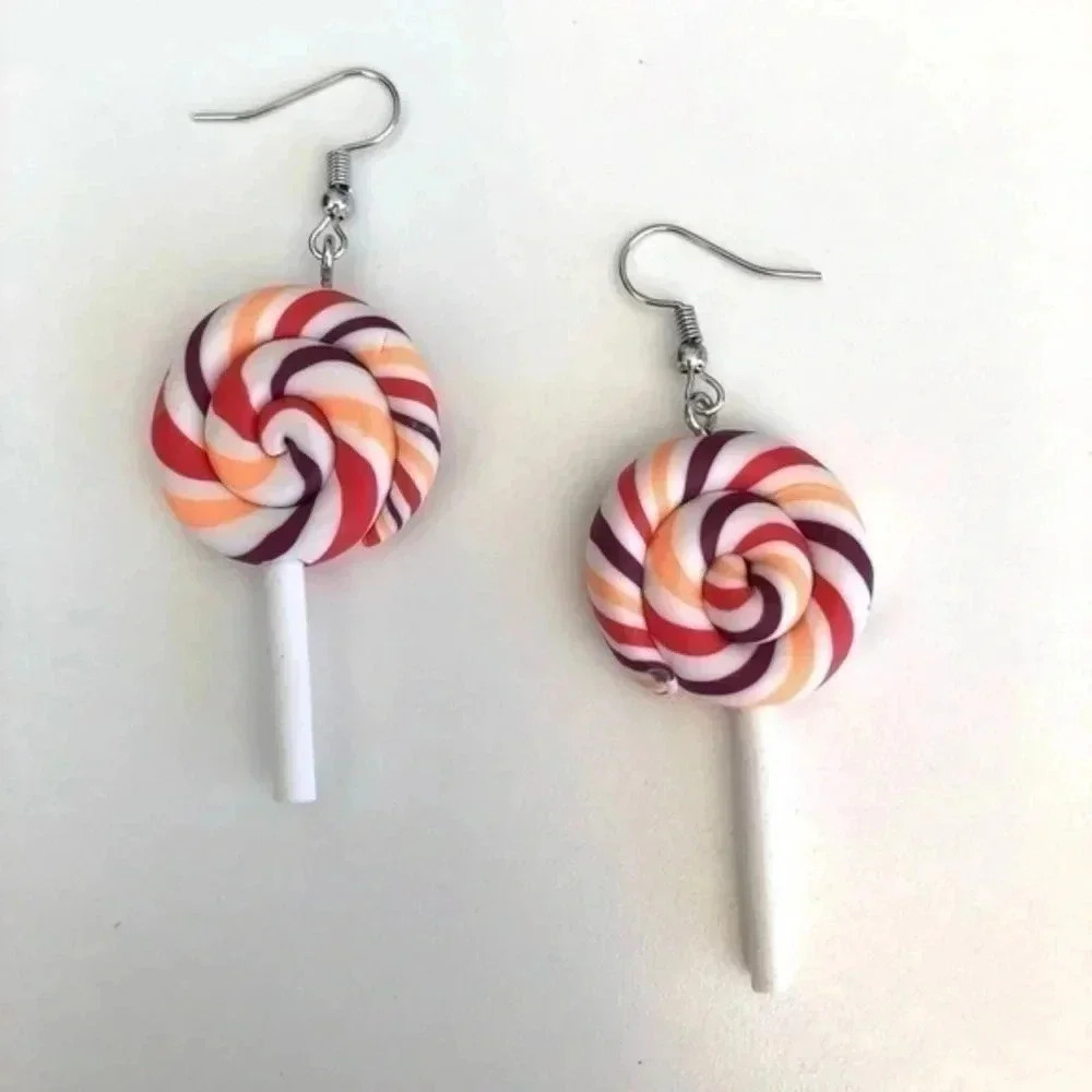 Orange & Purple Big Swirl Lollipop Earrings NWT